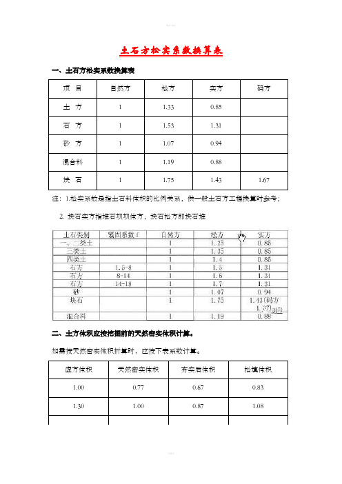 土石方松实系数换算表