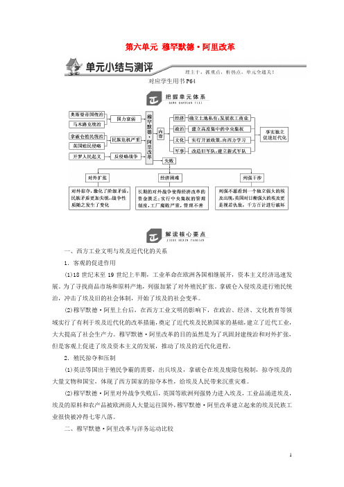 2018_2019学年高中历史第六单元穆罕默德•阿里改革单元小结与测评学案含解析新人教版