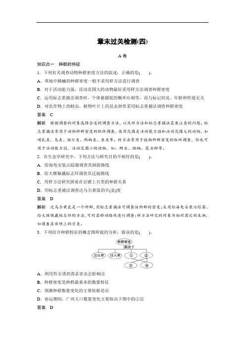 2017年高中人教版生物必修3练习:第4章 章末过关检测(四) A卷 Word版含答案