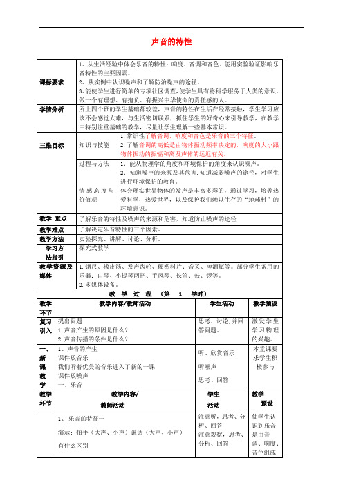 八年级物理全册《3.2 声音的特性》教案 (新版)沪科版