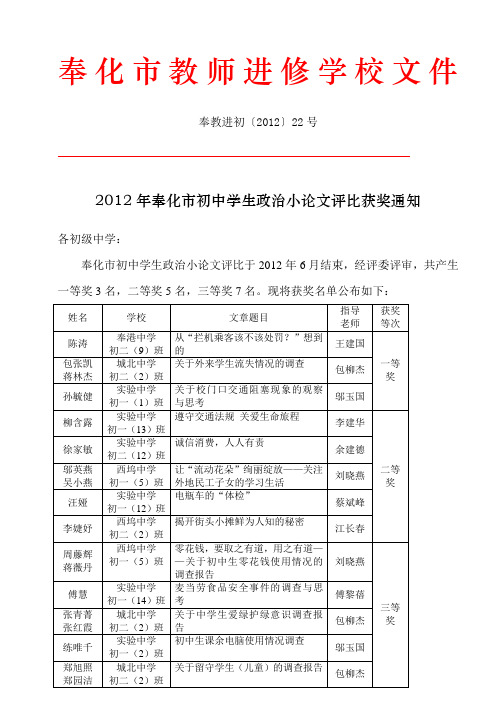 2012学生政治小论文 - 奉化市教师进修学校