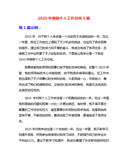 2023年维稳个人工作总结5篇