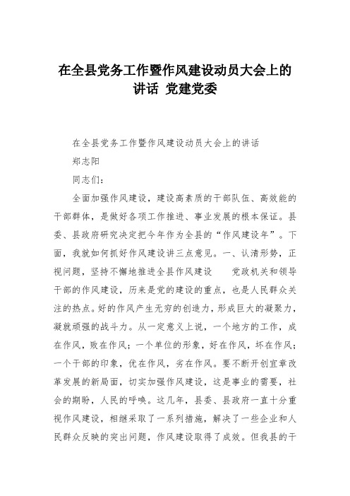 在全县党务工作暨作风建设动员大会上的讲话 党建党委