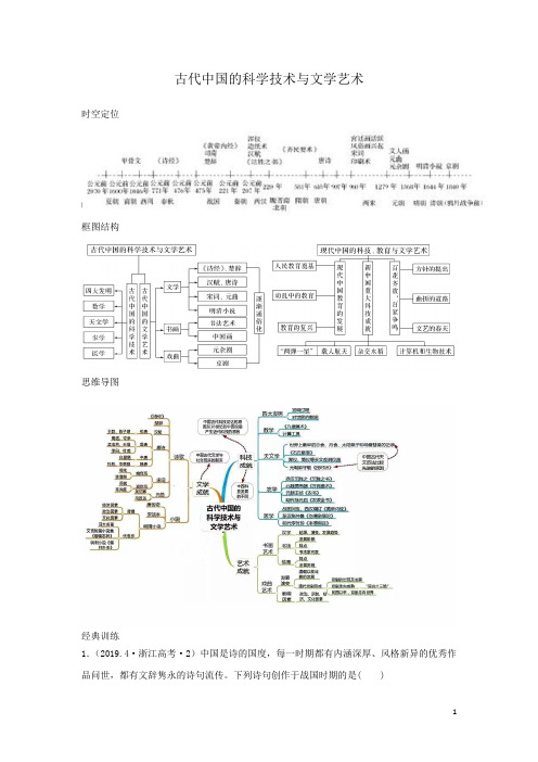 2020年高考历史总复习：古代中国的科学技术与文学艺术 思维导图及单元测验