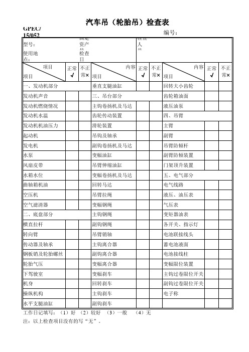 汽车吊(轮胎吊)检查表