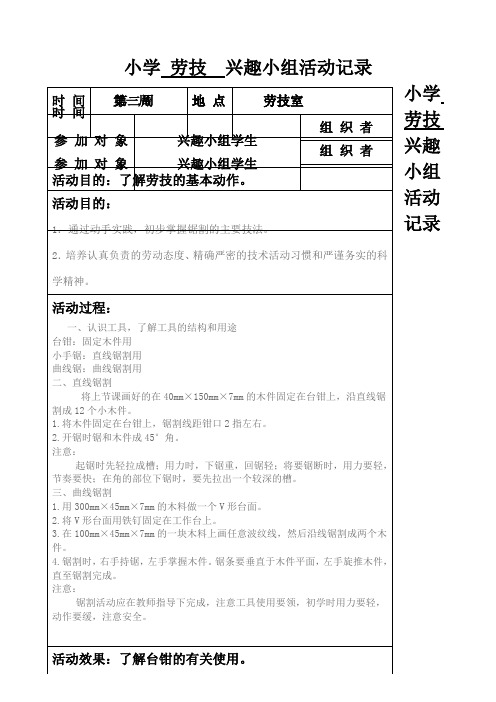 小学劳技兴趣小组活动记载