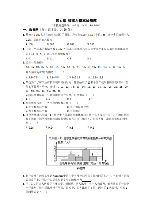 2014届青岛版九年级数学下第6章频率与概率检测题及答案解析