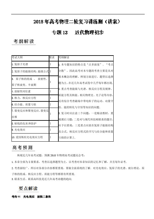 专题13 近代物理初步讲-2018年高考物理二轮复习讲练测 含解析 精品