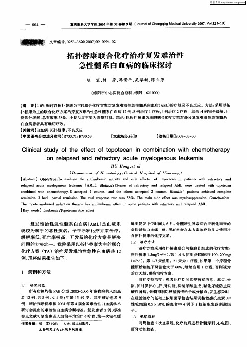 拓扑替康联合化疗治疗复发难治性急性髓系白血病的临床探讨