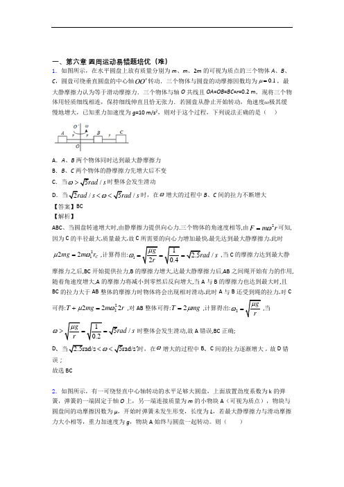 高一下册物理 圆周运动单元测试卷(含答案解析)