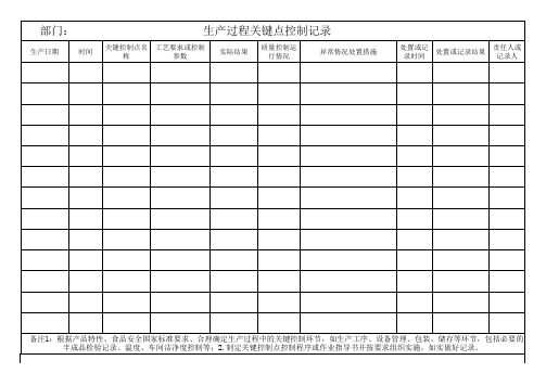 食品生产过程关键点控制记录表