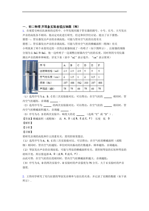 最新苏科版八年级上册物理 声现象实验达标检测(Word版 含解析)