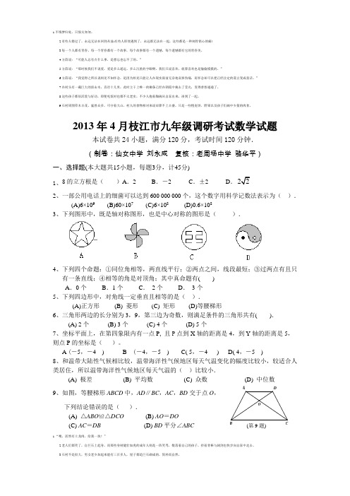 2013年4月枝江市九年级调研考试数学试题