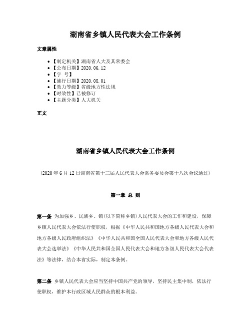 湖南省乡镇人民代表大会工作条例