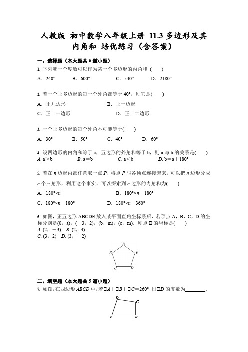 人教版  数学八年级上册 11.3多边形及其内角和 培优练习