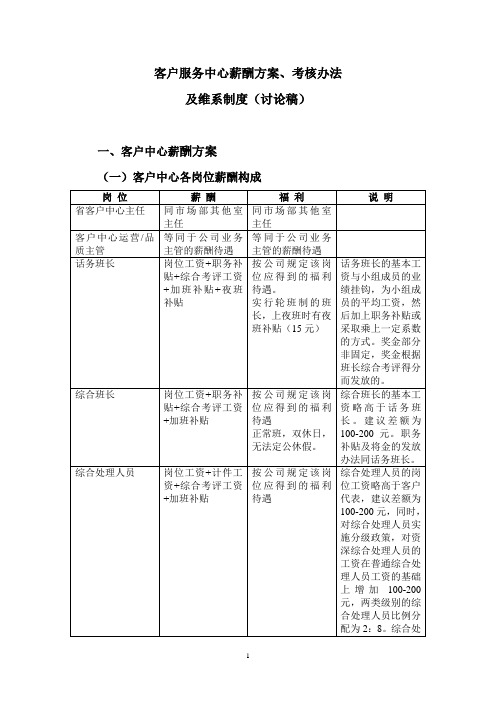 客户服务中心薪酬方案及考核办法