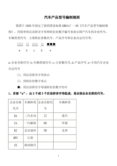 汽车产品型号编制规则