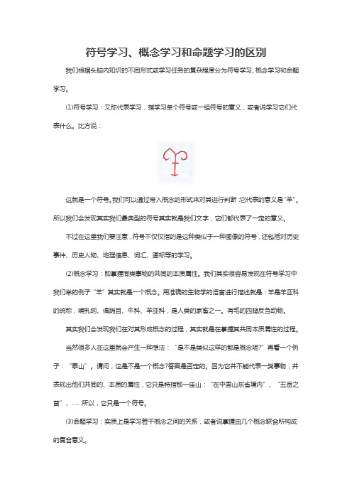 符号学习、概念学习和命题学习的区别