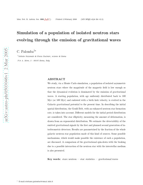 Simulation of a population of isolated neutron stars evolving through the emission of gravi