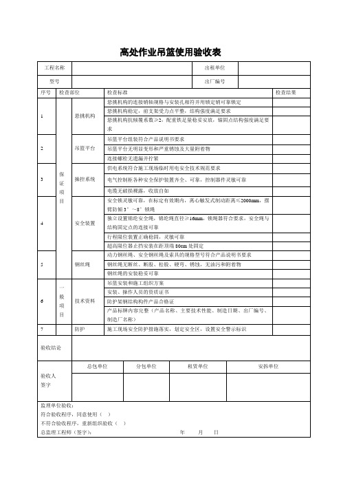 高处作业吊篮使用验收表