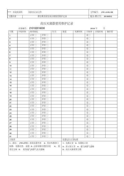 (完整word版)高压灭菌器使用维护记录本