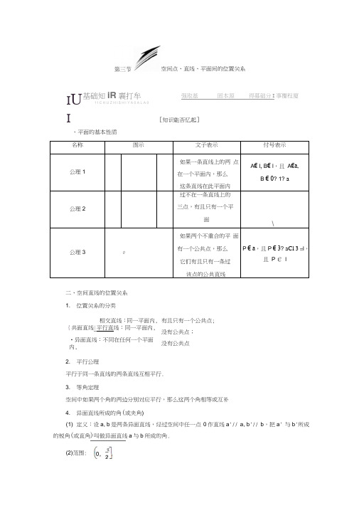 高中数学必修2--第二章《直线与平面的位置关系》知识点总结与练习