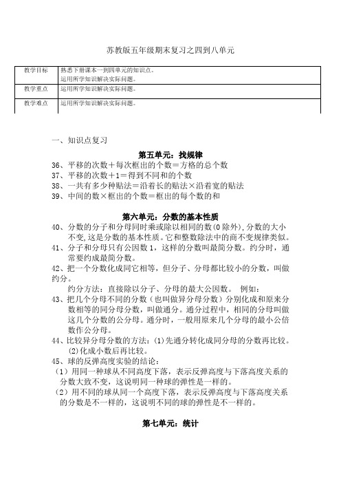 苏教版数学五年级下册：期末复习之四到八单元