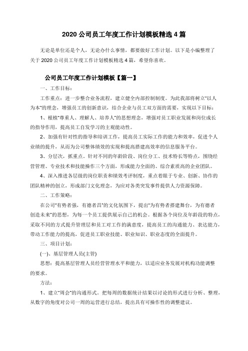 2020公司员工年度工作计划模板精选4篇