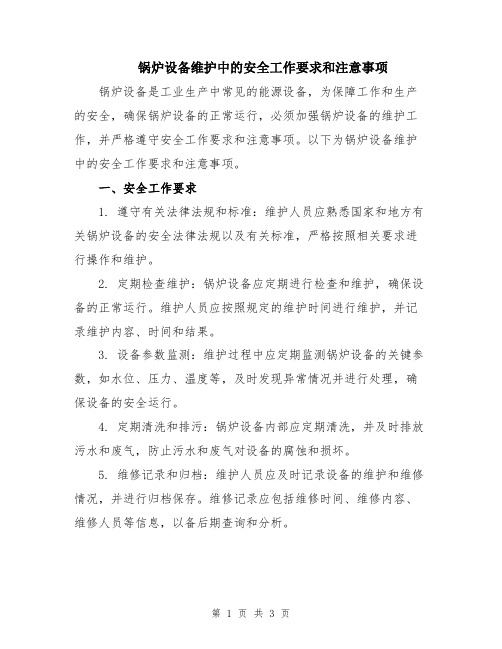 锅炉设备维护中的安全工作要求和注意事项