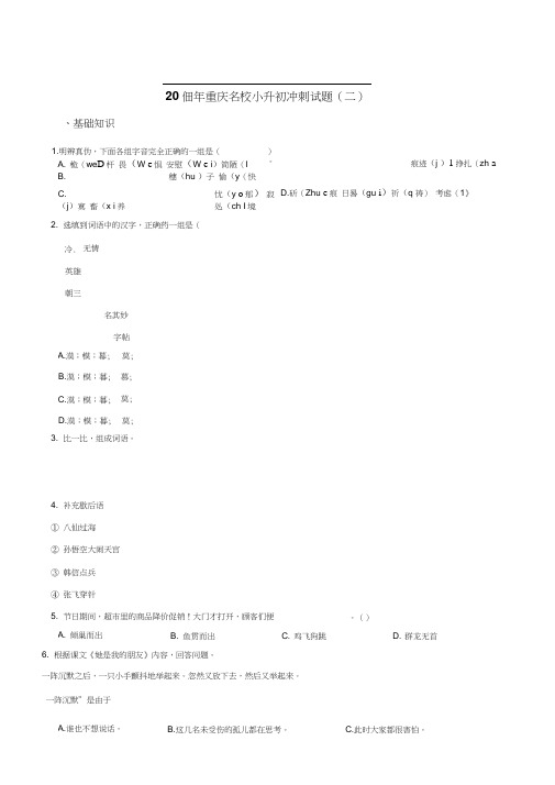 六年级下册语文试题--2019年重庆名校小升初冲刺试题二全国通用含答案