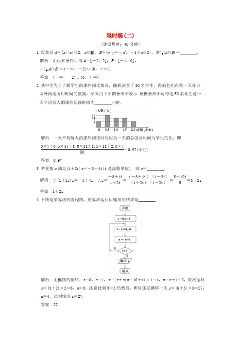 创新设计(江苏专用)2017届高考数学二轮复习 小题限时练(二)文