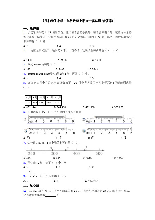 【压轴卷】小学三年级数学上期末一模试题(含答案)