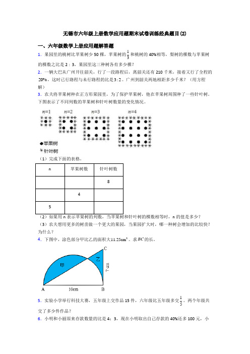 无锡市六年级上册数学应用题期末试卷训练经典题目(2)