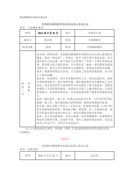 群众路线谈心谈话内容记录 精品