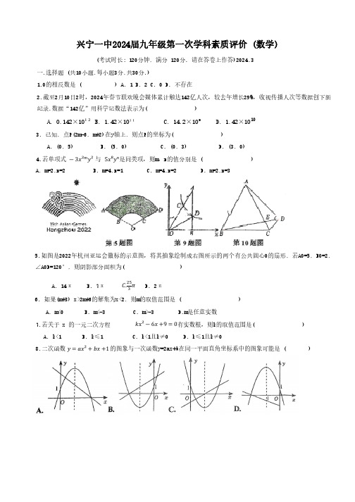 2024年广东省梅州市兴宁市第一中学九年级第一次学科素质评价数学试卷(无答案)