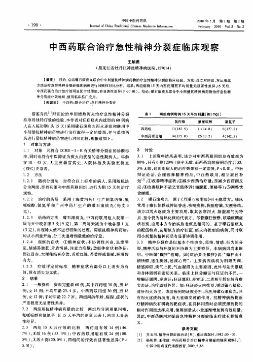 中西药联合治疗急性精神分裂症临床观察