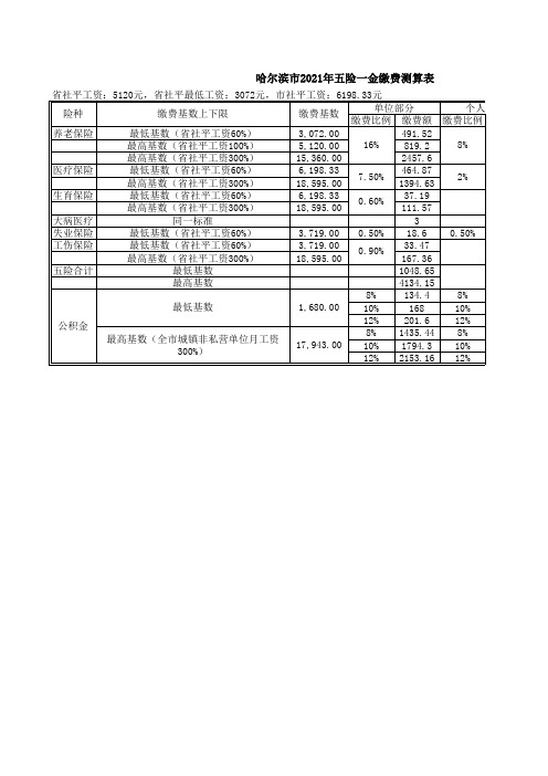 2021年社保缴纳资料