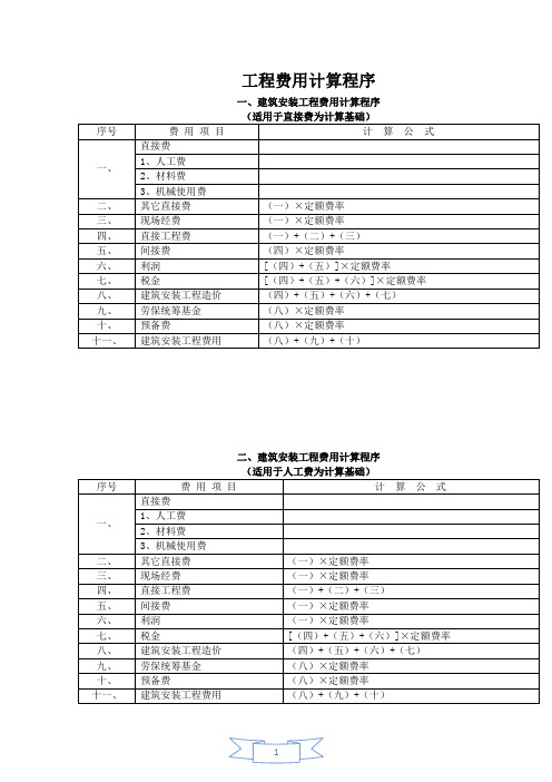 浙江省建筑安装工程定额取费标准94版