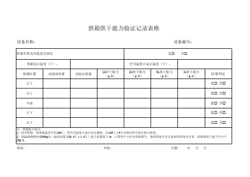 烘箱烘干能力验证记录表格