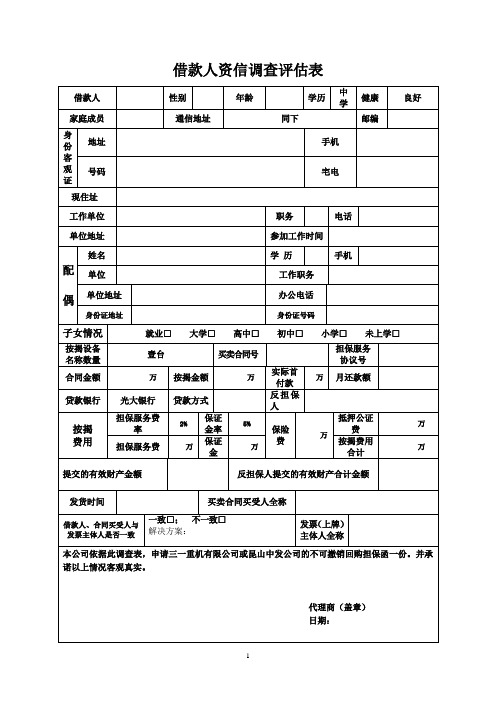 借款人资信调查评估表