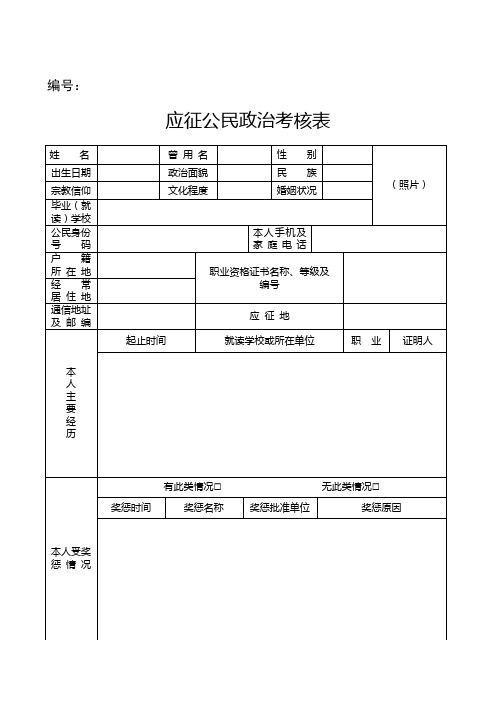 2022年定向士官政治考核表(1)