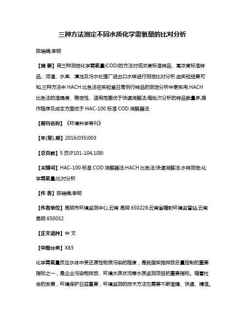 三种方法测定不同水质化学需氧量的比对分析