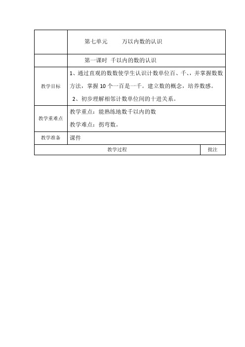 最最新人教版二年级下册数学第七单元《万以内数的认识》教案