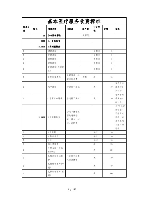 基本医疗服务收费标准