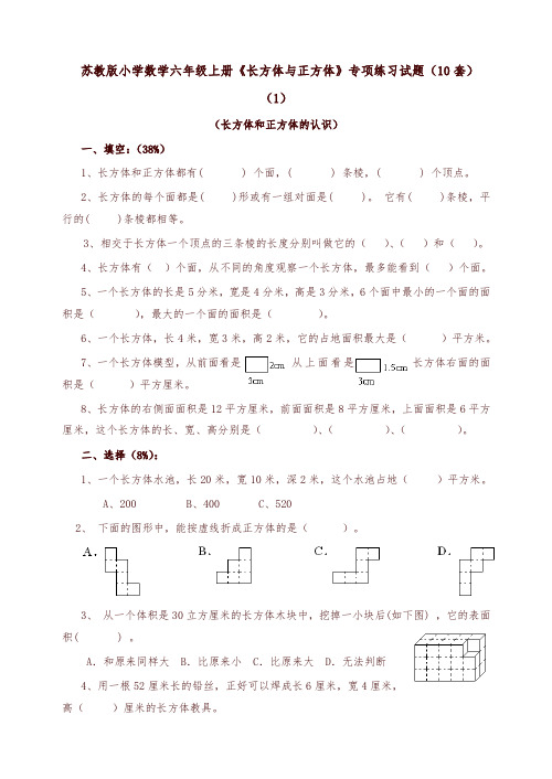 苏教版小学数学六年级上册《长方体与正方体》专项练习试题(10套)-精编