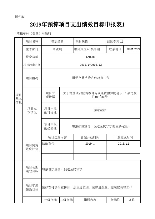 项目支出绩效目标申报表