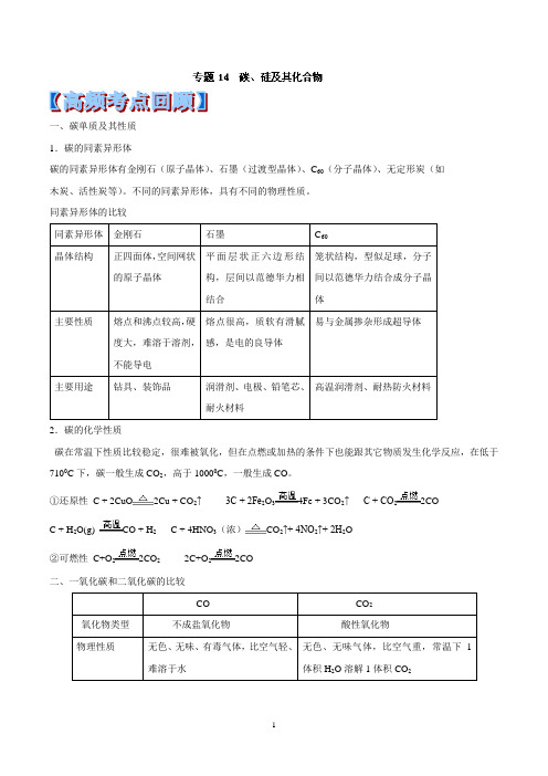 第14天 碳、硅及其化合物-2014年全国重点中学高考化学考前赢分30天 Word版含答案.