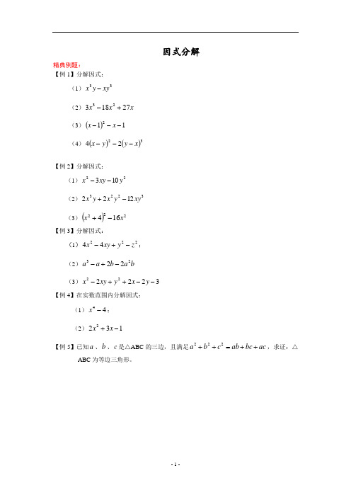 2013中考数学解析《因式分解》精选例题