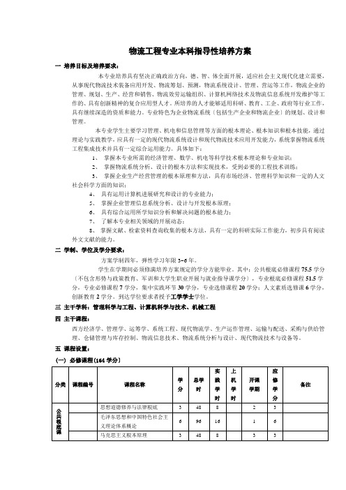 物流工程专业本科人才培养方案