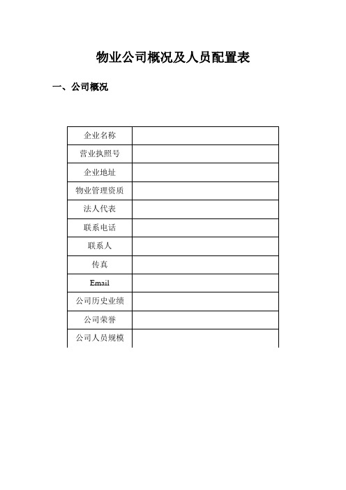 物业公司概况及人员配置表